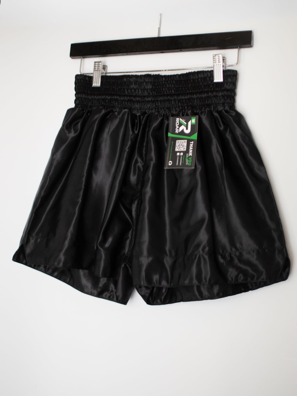 Roar Black Satin Athletic Shorts with Elastic Waist
